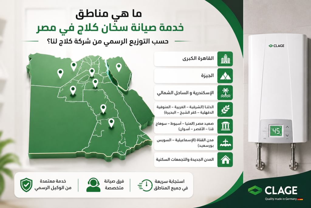 ما هي مناطق خدمة صيانة سخان كلاج في مصر حسب التوزيع الرسمي من شركة كلاج لنا؟